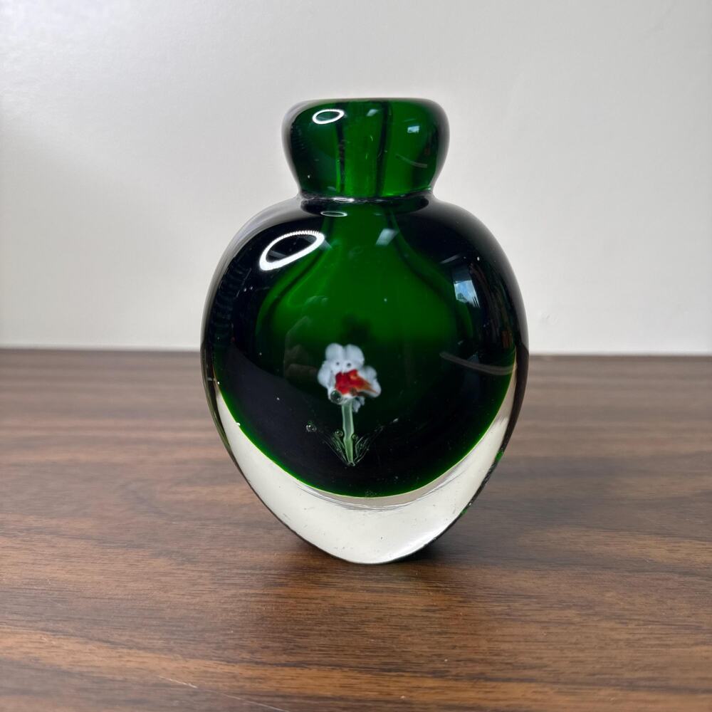 Vintage Murano Style Perfume Bottle Green Blown Glass